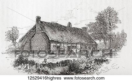 Stock Photograph - Samuel Butler's house, Pershore, Worcestershire, England. Samuel Butler, 1613 1680. English poet and satirist. From Old England: A Pictorial Museum, published 1847.. Fotosearch