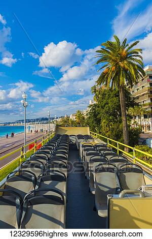 Stock Photograph - Seating On A Tour Bus Along The Coast; Nice, Cote D'azur, France. Fotosearch