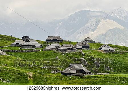 Stock Photograph - Shepherd Huts In The Kamniksavinja Alps; Slovenia. Fotosearch