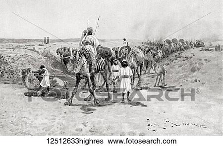 Stock Photograph - Solomon sends gifts to Hiram I, the Phoenician king of Tyre. In return for Hiram's assistance in the building of his temple at Jerusalem, Solomon sent him annual supplies of wheat and oil. From Hutchinson's History of the Nations, published 1915.. Fotosearch