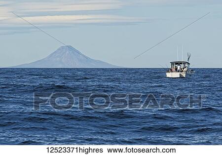 Sport fishing vessel, the Optimist, trolls for King salmon in Cook Inlet with Augustine Volcano looming on the west shoreline, South-Central Alaska; Homer, Alaska, United States of America View Large Photo Image Stock Photograph - Sport fishing vessel, the Optimist, trolls for King salmon in Cook Inlet with Augustine Volcano looming on the west shoreline, South-Central Alaska; Homer, Alaska, United States of America. Fotosearch
