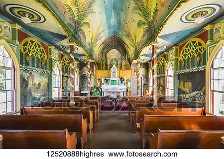 Stock Photograph - St. Benedict's Painted Church; Honaunau, Island of Hawaii, Hawaii, United States of America. Fotosearch