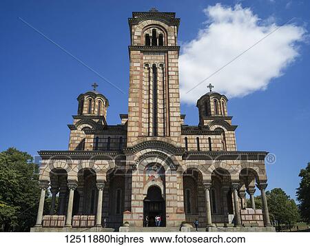 Stock Photograph - St. Mark's Church, a Serbian Orthodox Church in Tasmajdan Park; Belgrade, Vojvodina, Serbia. Fotosearch