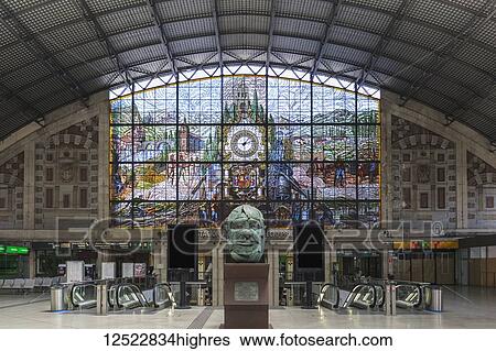 Stained glass mural in the Bilbao-Abando Railway Terminal Station; Bilboa, Vizcaya, Pais Vasco, Spain View Large Photo Image Stock Photograph - Stained glass mural in the Bilbao-Abando Railway Terminal Station; Bilboa, Vizcaya, Pais Vasco, Spain. Fotosearch