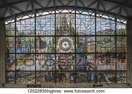 Stained glass mural in the Bilbao-Abando Railway Terminal Station; Bilboa, Vizcaya, Pais Vasco, Spain View Large Photo Image Stock Photograph - Stained glass mural in the Bilbao-Abando Railway Terminal Station; Bilboa, Vizcaya, Pais Vasco, Spain. Fotosearch