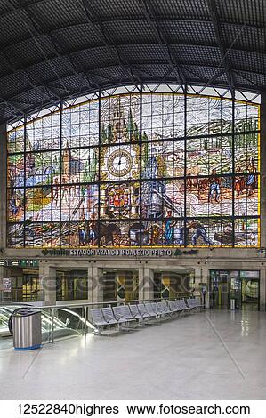 Stock Photograph - Stained glass mural in the Bilbao-Abando Railway Terminal Station; Bilboa, Vizcaya, Pais Vasco, Spain. Fotosearch