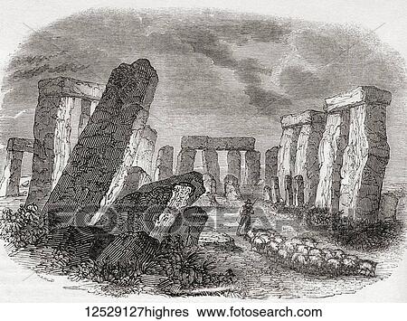 Stock Photograph - Stonehenge, Wiltshire, England c. 1837. From Old England: A Pictorial Museum, published 1847.. Fotosearch