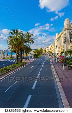 Stock Photograph - Street Along The Waterfront; Nice, Cote D'azur, France. Fotosearch