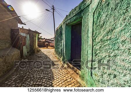 Stock Photograph - Street scene in Harar Jugol, the Fortified Historic Town; Harar, Harari Region, Ethiopia. Fotosearch