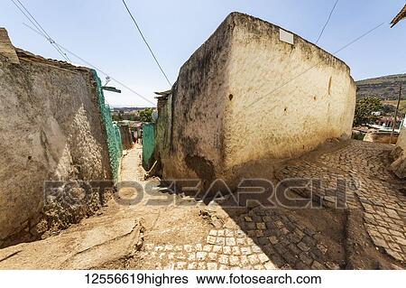 Stock Photograph - Street scene in Harar Jugol, the fortified historic town; Harar, Harari Region, Ethiopia. Fotosearch