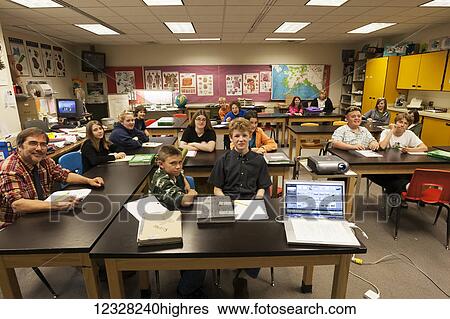 Stock Photograph - Students In An Alaskan Classroom, Alaska, USA. Fotosearch