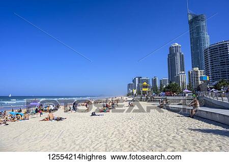 Stock Photograph - Surfers Paradise, a seaside resort and beach along the Gold Coast; Queensland, Australia. Fotosearch