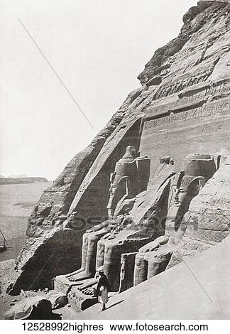 Stock Photograph - The Abu Simbel Temples, Nubia, Egypt, seen here c. 1920 before their relocation in 1968 to an artificial hill made from a domed structure, high above the Aswan High Dam reservoir. From The Wonders of the World, published c. 1920.. Fotosearch