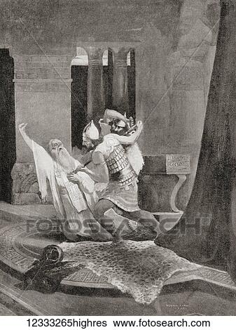 Stock Photograph - The assassination of the Assyrian king Sennacherib in 681 BC, allegedly by one or more of his sons. From Hutchinson's History of the Nations, published 1915.. Fotosearch