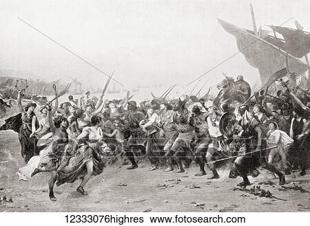 Stock Photograph - The Athenians rejoicing their victory after the naval Battle of Salamis, 480 BC. From Hutchinson's History of the Nations, published 1915.. Fotosearch