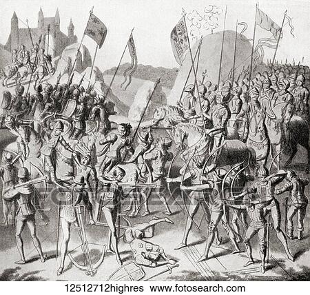 Stock Photograph - The Battle of Crcy, aka Battle of Cressy, 1346. From Hutchinson's History of the Nations, published 1915.. Fotosearch