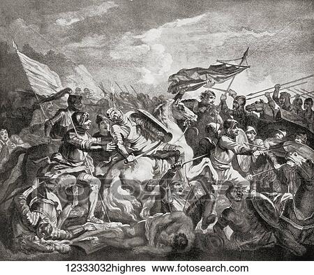 Stock Photograph - The Battle of Hastings, 1066, fought between the Norman-French army of William, the Duke of Normandy, and an English army under the Anglo-Saxon King Harold Godwinson. From Hutchinson's History of the Nations, published 1915.. Fotosearch