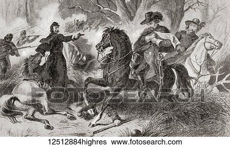 Stock Photograph - The Battle of Mill Springs, aka the Battle of Fishing Creek and the Battle of Logan's Cross Roads, January 19, 1862, during the American Civil War. From Hutchinson's History of the Nations, published 1915.. Fotosearch