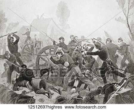 Stock Photograph - The Battle of Shiloh, aka the Battle of Pittsburg Landing, 1862, a major battle in the Western Theater of the American Civil War. From Hutchinson's History of the Nations, published 1915.. Fotosearch