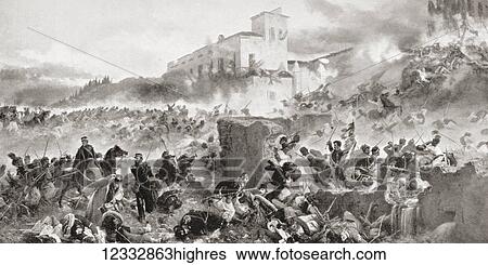 Stock Photograph - The Battle of Solferino, aka Battle of Solferino and San Martino, Kingdom of Lombardy-Venetia, 24 June 1859. From Hutchinson's History of the Nations, published 1915.. Fotosearch