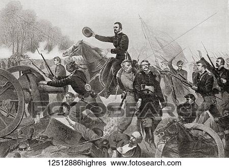 Stock Photograph - The Battle of Spotsylvania Court House, aka the Battle of Spotsylvania or Spottsylvania. Second major battle in Lt. Gen. Ulysses S. Grant's 1864 Overland Campaign of the American Civil War. From Hutchinson's History of the Nations, published 1915.. Fotosearch