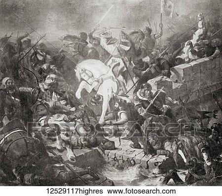 Stock Photograph - The Battle of Taillebourg, 1242. From Hutchinson's History of the Nations, published 1915.. Fotosearch