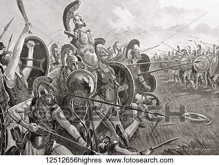Stock Photograph - The Battle of Tanagra, 457 BC, between Athens and Sparta during the First Peloponnesian War. From Hutchinson's History of the Nations, published 1915.. Fotosearch