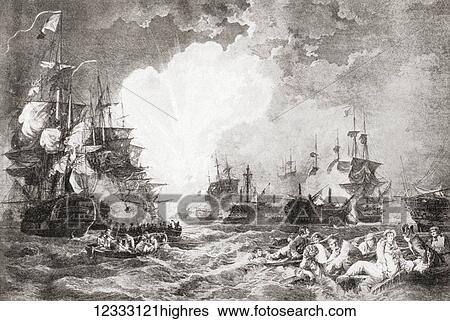 Stock Photograph - The Battle of the Nile aka the Battle of Aboukir Bay fought between the British Royal Navy and the Navy of the French Republic at Aboukir Bay, 1798. From Hutchinson's History of the Nations, published 1915.. Fotosearch