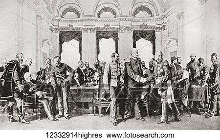 Stock Photograph - The Berlin Congress, 1878. A meeting, presided by Otto von Bismarck, aimed at determining the territories of the states in the Balkan peninsula following the Russo-Turkish War of 187778. From Hutchinson's History of the Nations, published 1915.. Fotosearch