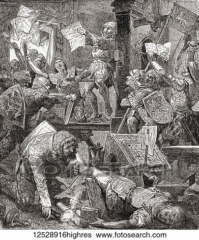 The capture of Mainz and the destruction of Peter Schoeffer's printing press, 1462. From Ward and Lock's Illustrated History of the World, published c. 1882. View Large Photo Image Stock Photograph - The capture of Mainz and the destruction of Peter Schoeffer's printing press, 1462. From Ward and Lock's Illustrated History of the World, published c. 1882.. Fotosearch