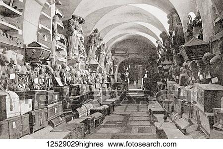 Stock Photograph - The Capuchin Catacombs of Palermo aka Catacombe dei Cappuccini or Catacombs of the Capuchins, Palermo, Sicily, southern Italy, seen here c. 1911. From The Wonders of the World, published c. 1911.. Fotosearch