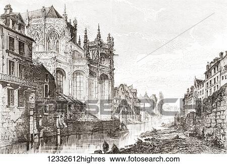 The Church of Saint-Pierre, Caen, France in the 19th century. Until around the mid 19th century, the eastern end of the church faced onto a canal that was then covered and replaced by a road. From Album-Evenement, Prime du Journal L'Evenement,... View Large Photo Image Stock Photograph - The Church of Saint-Pierre, Caen, France in the 19th century. Until around the mid 19th century, the eastern end of the church faced onto a canal that was then covered and replaced by a road. From Album-Evenement, Prime du Journal L'Evenement,.... Fotosearch