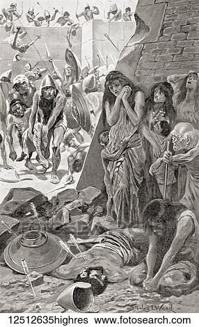 Stock Photograph - The city of Tyre besieged by Nebuchadnezzar II of Babylon from 586-573 BC, until famine and the agreement to pay a tribute ended the siege. From Hutchinson's History of the Nations, published 1915.. Fotosearch