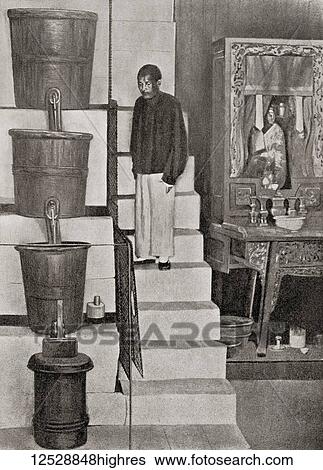 Stock Photograph - The Clepsydra or water clock of Canton, China. This water clock was first made in about 1324, and was destroyed and restored many times. It was housed in the Double Gateway in the old city, Canton (Guangzhou). Water dripped from one copper bucket to.... Fotosearch