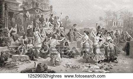 Stock Photograph - The court of Mark Antony and Cleopatra, 1st century BC. Marcus Antonius, 83 30 BC, aka Mark or Marc Antony. Roman politician and general. Cleopatra VII Philopator, 69 - 30 BC. Last active ruler of the Ptolemaic Kingdom of Egypt. From.... Fotosearch