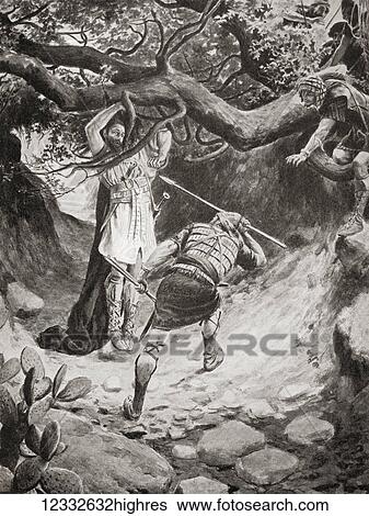 Stock Photograph - The death of Absalom or Avshalom during the Battle of the Wood of Ephraim. From Hutchinson's History of the Nations, published 1915.. Fotosearch
