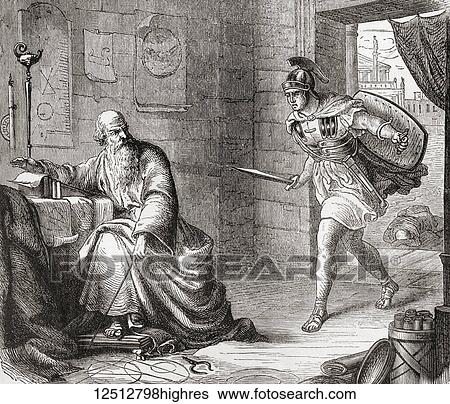 Stock Photograph - The death of Archimedes during the Siege of Syracuse when he was killed by a Roman soldier for not replying to a question, despite orders that he should not be harmed. Archimedes of Syracuse, c.?287 c.?212 BC. Greek mathematician, physicist,.... Fotosearch