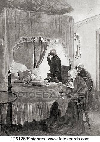 Stock Photograph - The death of George Washington, 1799. George Washington, 1732 - 1799. American politician, soldier, one of the Founding Fathers of the United States and first President of America. From Hutchinson's History of the Nations, published 1915.. Fotosearch