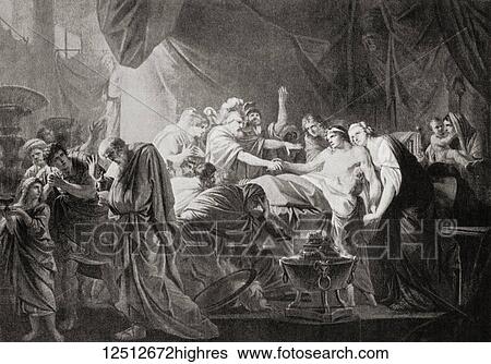 Stock Photograph - The death of Germanicus Caesar. Germanicus Julius Caesar, 15 BC AD 19. Heir-designate of the Roman Empire under Tiberius. From Hutchinson's History of the Nations, published 1915.. Fotosearch