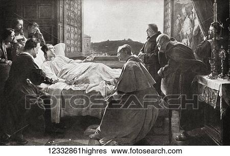 Stock Photograph - The death of Rafael. Raffaello Sanzio da Urbino, 1483 1520, aka Raphael. Italian painter and architect of the High Renaissance. From Hutchinson's History of the Nations, published 1915.. Fotosearch