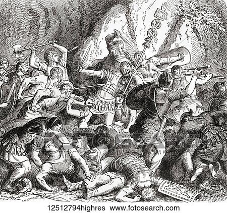 Stock Photograph - The defeat and destruction of the Fabii at The Battle of the Cremera, Italy, fought between the Roman Republic and the Etruscan city of Veii, in 477 BC. From Ward and Lock's Illustrated History of the World, published c. 1882.. Fotosearch