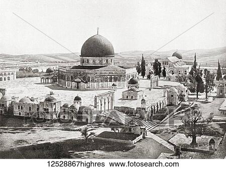 Stock Photograph - The Dome of the Rock, Temple Mount, Old City of Jerusalem, seen here c. 1900. From Hutchinson's History of the Nations, published 1915.. Fotosearch