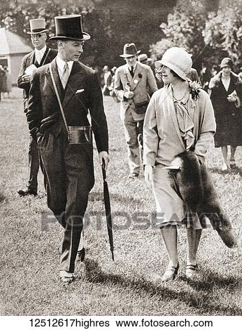 Stock Photograph - The Duke and Duchess of York at Epsom Racecourse, England in 1928. Prince Albert, Duke of York, future George VI, 1895 1952. King of the United Kingdom and the Dominions of the British Commonwealth. Duchess of York, future Queen Elizabeth, The.... Fotosearch