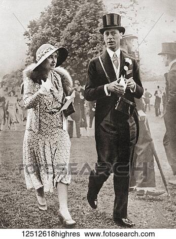 Stock Photograph - The Duke and Duchess of York at Royal Ascot in 1931. Prince Albert, Duke of York, future George VI, 1895 1952. King of the United Kingdom and the Dominions of the British Commonwealth. Duchess of York, future Queen Elizabeth, The Queen Mother..... Fotosearch