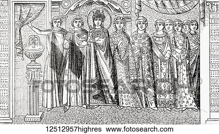 The Empress Theodora and her attendants, from a mosaic in St. Vitale at Ravenna, Italy. Theodora, 500 548. Empress of the Byzantine Empire by marriage to Emperor Justinian I. From Ward and Lock's Illustrated History of the World, published c. 1882. View Large Photo Image Stock Photograph - The Empress Theodora and her attendants, from a mosaic in St. Vitale at Ravenna, Italy. Theodora, 500 548. Empress of the Byzantine Empire by marriage to Emperor Justinian I. From Ward and Lock's Illustrated History of the World, published c. 1882.. Fotosearch