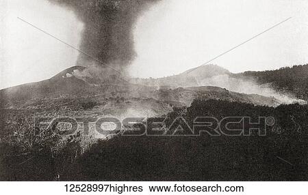 Stock Photograph - The eruption on 19th November 1910, of the small volcano Chinzeros, Tenerife, Canary Islands. From The Wonders of the World, published c. 1920.. Fotosearch