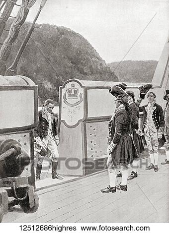Stock Photograph - The escape of Bendict Arnold in 1780, seen here boarding the British sloop-of-war Vulture. Benedict Arnold, 1741 - 1801. General during the American Revolutionary War who fought for the American Continental Army and later defected to the British.... Fotosearch