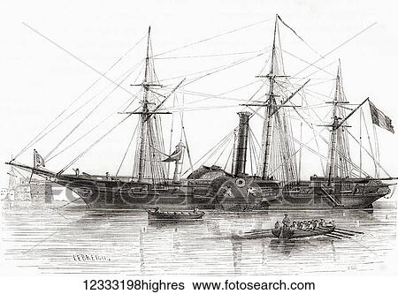 The French corvette The Sphinx. Built in 1829 she was the first operational French naval paddle steamer. From Les Merveilles de la Science, published 1870. View Large Photo Image Stock Photograph - The French corvette The Sphinx. Built in 1829 she was the first operational French naval paddle steamer. From Les Merveilles de la Science, published 1870.. Fotosearch