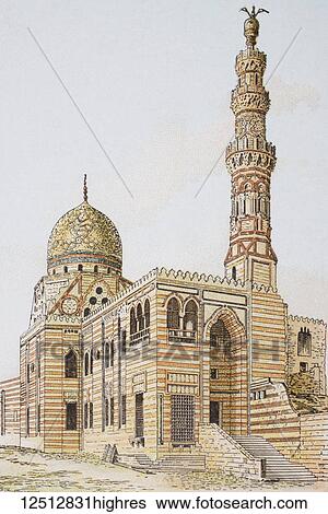 Stock Photograph - The funerary complex of Sultan al-Ashraf Qaytbay, Cairo, Egypt. From Enciclopedia Ilustrada Segui, published 1908.. Fotosearch