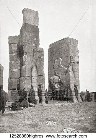 Stock Photograph - The Gate of All Nations aka Gate of Xerxes, Persepolis, Iran, seen here in the late 19th century. From The Wonders of the World, published c. 1920.. Fotosearch